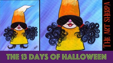 Easy Girl Gnome Candy Corn 13 days of Halloween painting Step by step Day 7 Theartsherpa