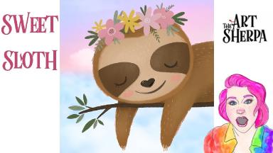 Easy how to paint a Cute Sloth step by step painting Live stream | TheArtSherpa
