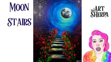 How to paint easy moonlight Stairs Live streaming Step by Step Tutorial  | TheArtSherpa