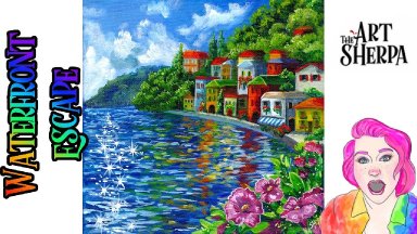 How to paint a Lake Como Waterfront Colorful Village | TheArtSherpa