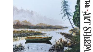 How to paint Acrylic landscape Misty LAKE live (take2)