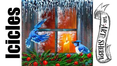 Icicles Blue Jays at Winter Window Acrylic Painting Tutorial | TheArtSherpa