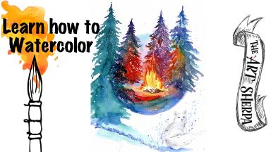 How to Watercolor a Winter White Fox scene