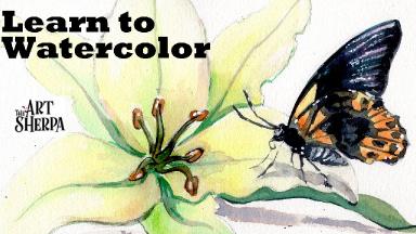 How to Watercolor a Lily flower 🌺🧚‍♀️ and Butterfly step by step Live streaming class| The art Sherpa