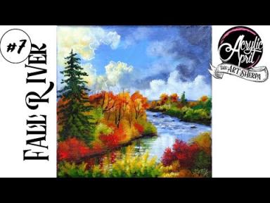 Easy How to paint  Autumn Landscape River Acrylic Tutorial Day 7 #AcrylicApril2021​​​ | TheArtSherpa