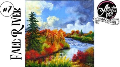 Easy How to paint  Autumn Landscape River Acrylic Tutorial Day 7 #AcrylicApril2021​​​ | TheArtSherpa