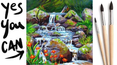 How to paint a Realistic Waterfall  Acrylic Tutorial Day 10 #AcrylicApril2021​​ | TheArtSherpa