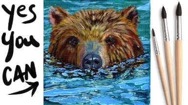 BEAR IN RIVER WATER Beginners Learn to paint Acrylic Tutorial Step by Step Day 11  #AcrylicApril2021