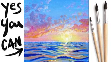 SUNSET WAVES OCEAN  Beginners Learn to paint Acrylic Tutorial Step by Step Day 14  #AcrylicApril2021