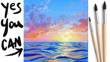 SUNSET WAVES OCEAN  Beginners Learn to paint Acrylic Tutorial Step by Step Day 14  #AcrylicApril2021