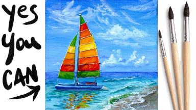 CATAMARAN BEACH  Beginners Learn to paint Acrylic Tutorial Step by Step Day 16 #AcrylicApril2021
