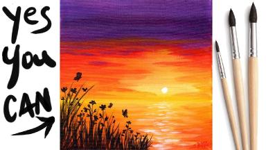 EASY SUNSET OCEAN Beginners Learn to paint Acrylic Tutorial Step by Step Day  18 #AcrylicApril2021