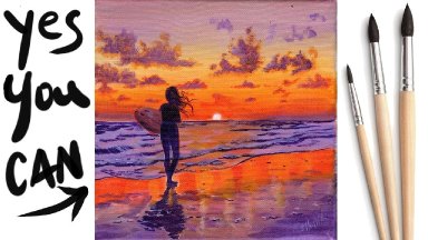 SUNSET BEACH GIRL Beginners Learn to paint Acrylic Tutorial Step by Step Day  19 #AcrylicApril2021