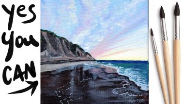 SEASHORE BEACH Beginners Learn to paint Acrylic Tutorial Step by Step Day 20.1 #AcrylicApril2021