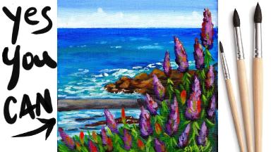FLOWERS BY THE SEA Beginners Learn to paint Acrylic Tutorial Step by Step Day 24 #AcrylicApril2021