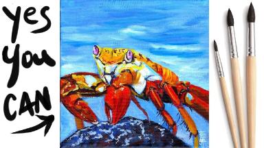 COLORFUL CRAB Beginners Learn to paint Acrylic Tutorial Step by Step Day 25 #AcrylicApril2021