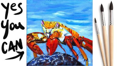 COLORFUL CRAB Beginners Learn to paint Acrylic Tutorial Step by Step Day 25 #AcrylicApril2021