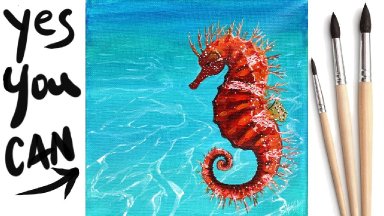 SEAHORSE Beginners Learn to paint Acrylic Tutorial Step by Step Day 27 #AcrylicApril2021