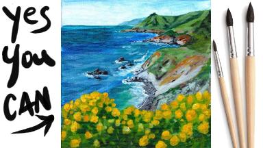 COASTAL OCEAN VIEW Beginners Learn to paint Acrylic Tutorial Step by Step Day 29 #AcrylicApril2021