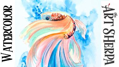 BETTA FISH Easy How to Paint Watercolor Step by step LIVE STREAM  | The Art Sherpa