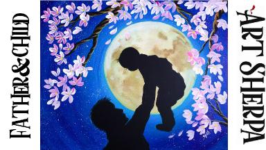 FATHER AND CHILD MOON FLOWER  Beginners Learn to paint Acrylic Tutorial Step by Step
