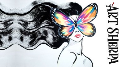 EASY GIRL BUTTERFLY MASK SURREAL beginners Learn to paint Acrylic Tutorial Step by Step