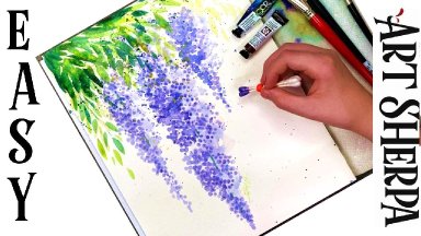 Easy Q-tip Wysteria  How to Paint Watercolor Step by step | The Art Sherpa