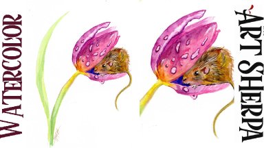 MOUSE IN A TULIP Easy How to Paint Watercolor Step by step | The Art Sherpa