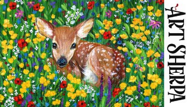 BABY DEER IN FLOWERS Beginners Learn to paint Acrylic Tutorial Step by Step