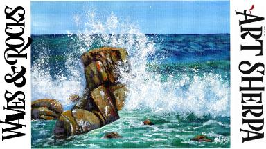CRASHING WAVES ON ROCKS Beginners Learn to paint Acrylic Tutorial Step by Step