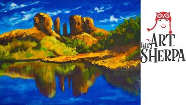 Learn to paint with Acrylic A Desert Landscape with Reflection Pallet knife