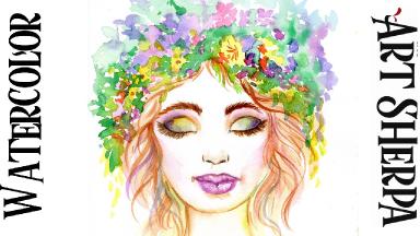 FLORAL FACE Easy How to Paint Watercolor Step by step | The Art Sherpa