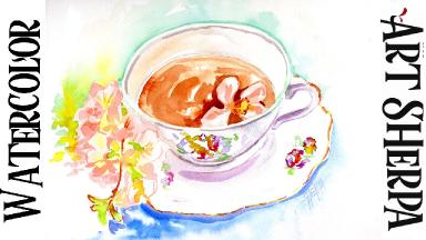 TEACUP AND FLOWERS Easy How To Paint Watercolor Step By Step, The Art  Sherpa