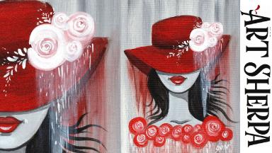 RED FLOPPY HAT RED ROSES GIRL Beginners Acrylic Painting Tutorial Step by Step