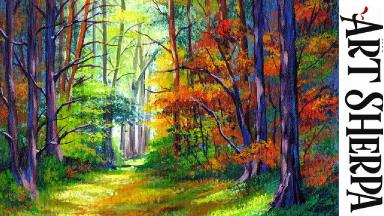 MISTY AUTUMN FALL FOREST PATH  Beginners Learn to paint Acrylic Tutorial Step by Step