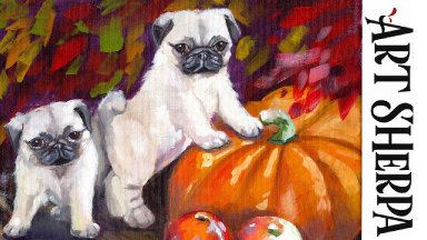 AUTUMN PUMPKIN AND PUGS BAQ  Beginners Learn to paint Acrylic Tutorial Step by Step