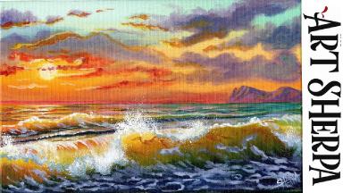 GOLD SUNSET WAVES Beginners Learn to paint Acrylic Tutorial Step by Step