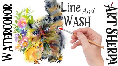 Line and Wash Kitten and Baby Chick Easy How to Paint Watercolor Step by step | The Art Sherpa