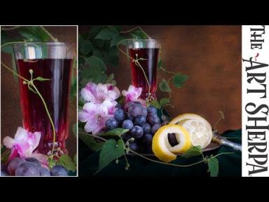 How to paint a Wine Glass Vines  and Still Life Background LIVE