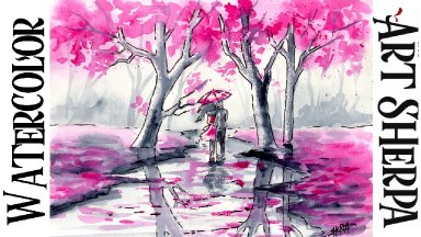 Easy How to Draw and Paint Couple Walking in the Rain Watercolor Line and Wash The Art Sherpa