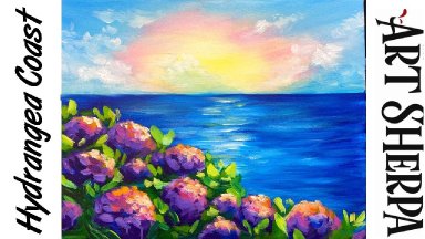 EASY HYDRANGEA OCEAN VIEW Beginners Learn to paint Acrylic Tutorial Step by Step
