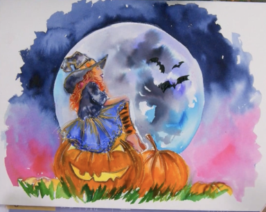 How to paint an Adorable Witch in Watercolor 