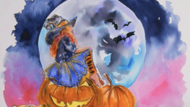 How to paint an Adorable Witch in Watercolor 