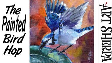 BLUE JAY BIRD BATH | Beginners Acrylic Tutorial Step by Step | The Painted Bird Hop