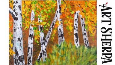 ABSTRACT EASY BIRCH TREES PALETTE KNIFE Beginners Learn to paint Acrylic Tutorial