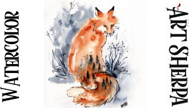 Easy DREAM FOX  line and wash  How to Paint Watercolor Step by step | The Art Sherpa