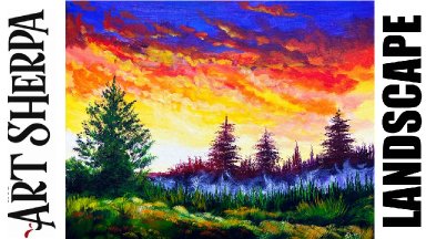 Sunset Misty Landscape Trees Beginners Learn to paint Acrylic Tutorial Step by Step
