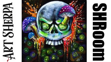 Mushrooms and Skull Spooky Magic Beginners Learn to paint Acrylic Tutorial Step by Step