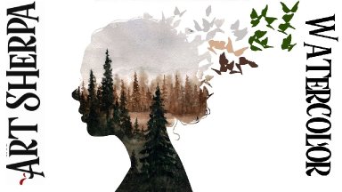 Girl Silhouette with Tree landscape   Easy How to Paint Watercolor Step by step | The Art Sherpa