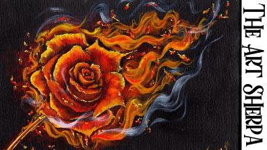 BURNING ROSE IN FLAMES Beginners Learn To Paint Acrylic Tutorial Step ...